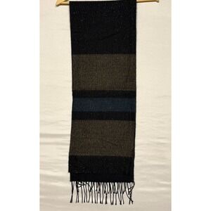 Steve Madden‎ Striped Sparkle Scarf Navy Blue Tan Fringe Made in Italy